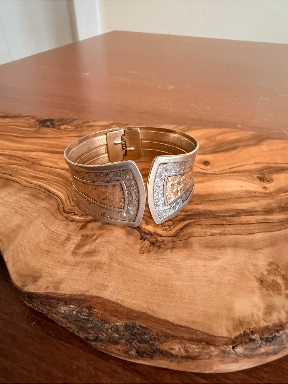 Source Unknown Gold and Silver Vintage-Style Hinged Cuff Bracelet